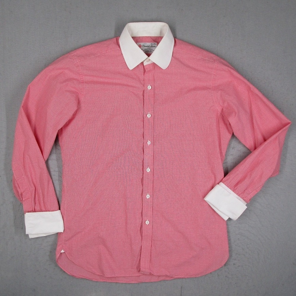 Turnbull & Asser Mens 15.5 Dress Shirt Red Gingham White French Cuffs
